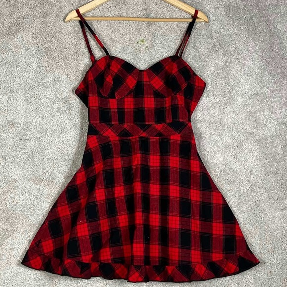 Horoscopez Dresses & Skirts - Horoscopez Mini Dress Womens Large Red Black Plaid Ruffle Hem Goth Party Vampire